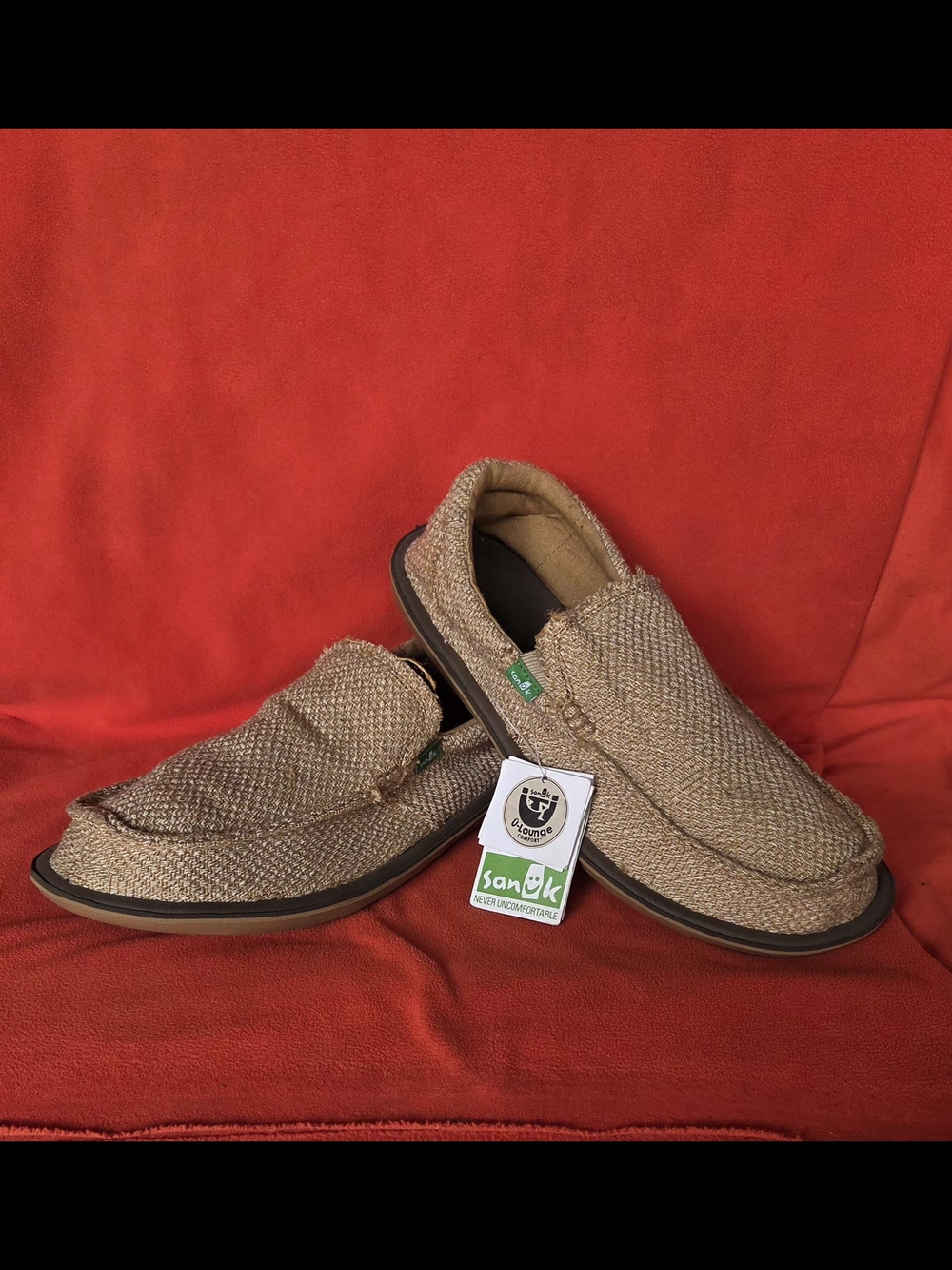 Sanuk Chiba-Chiba Tan Brown Canvas  Sidewalk Surfer Shoes Men's Slippers Size 10